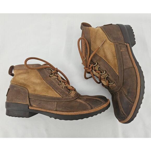 UGG Women's Brown Leather Heather Lace Up Ankle Boot sz 8 1095156 Winter Basic - Picture 9 of 10